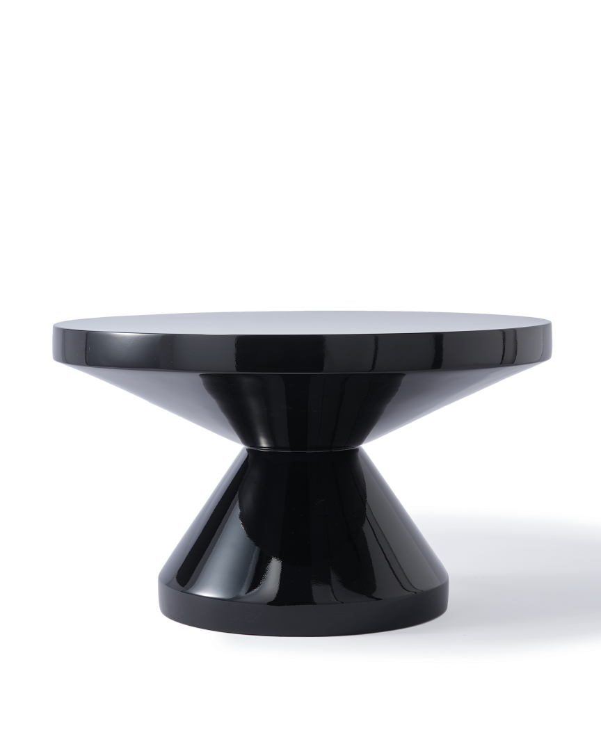 Table basse ronde en polyester laqué, Zig Zag