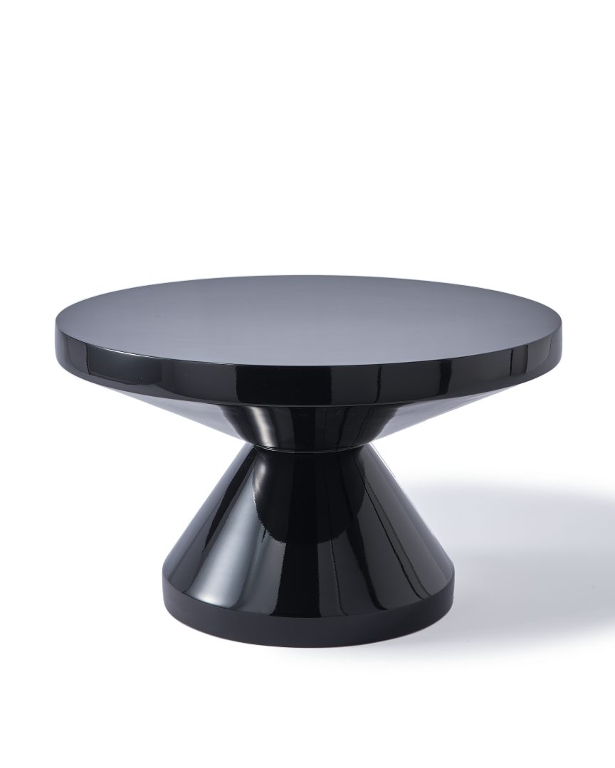 Table basse ronde en polyester laqué, Zig Zag