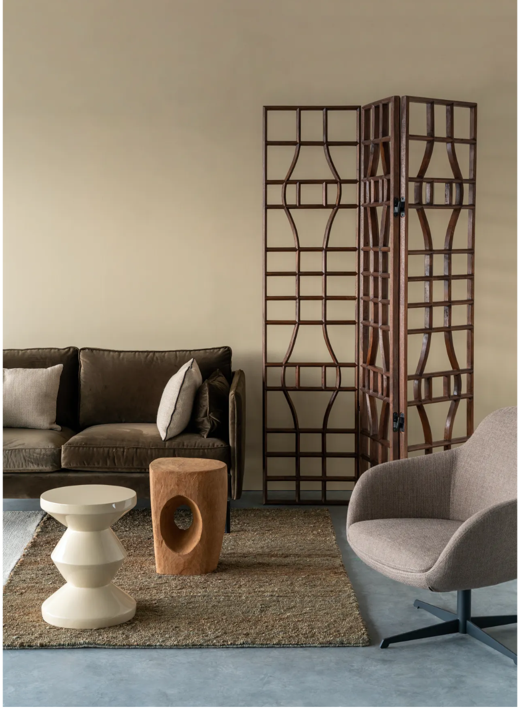 Tabouret laqué, Zig Zag beige