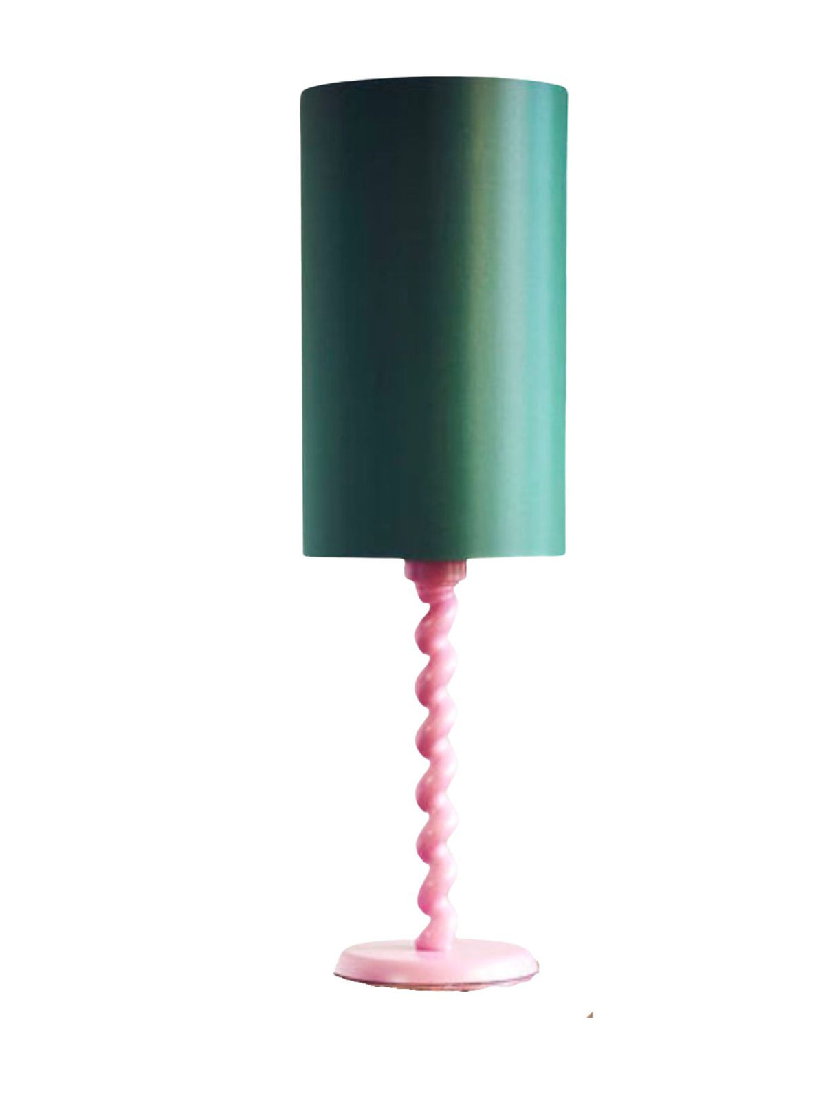 Grande lampe avec pied rose et abat-jour vert, Twister Ø35cm
