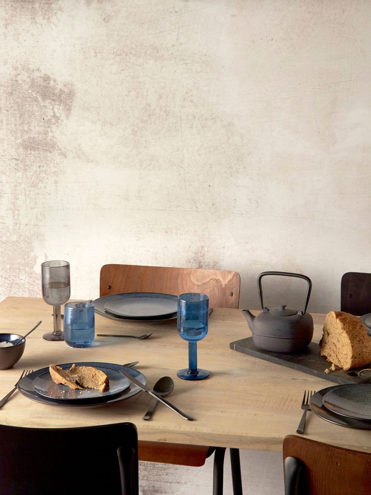 Lot de 6 assiette plate en grès, MIRHA gris foncé Ø27cm