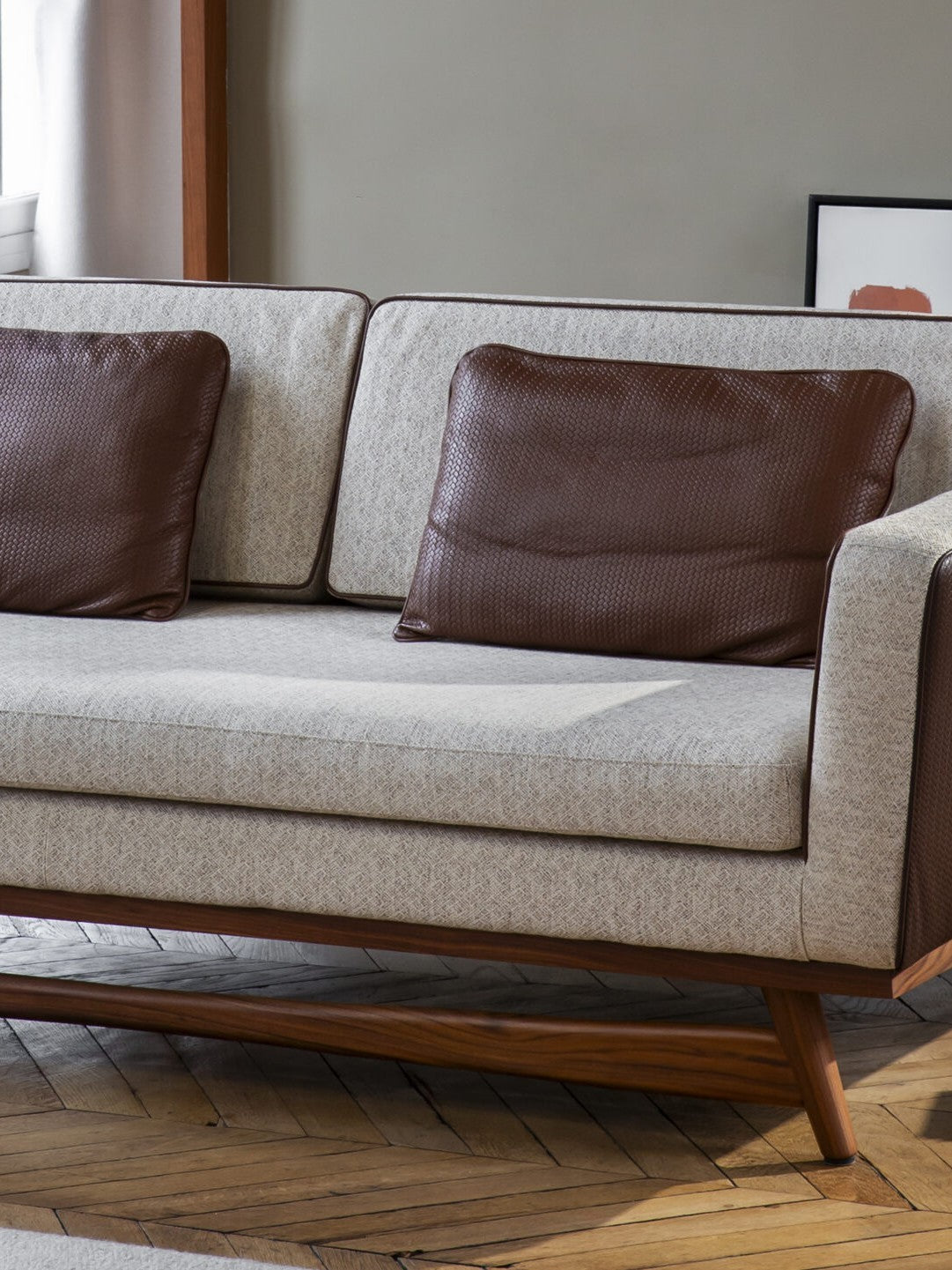 Canapé en tissu Lelièvre et cuir, 210 Héritage