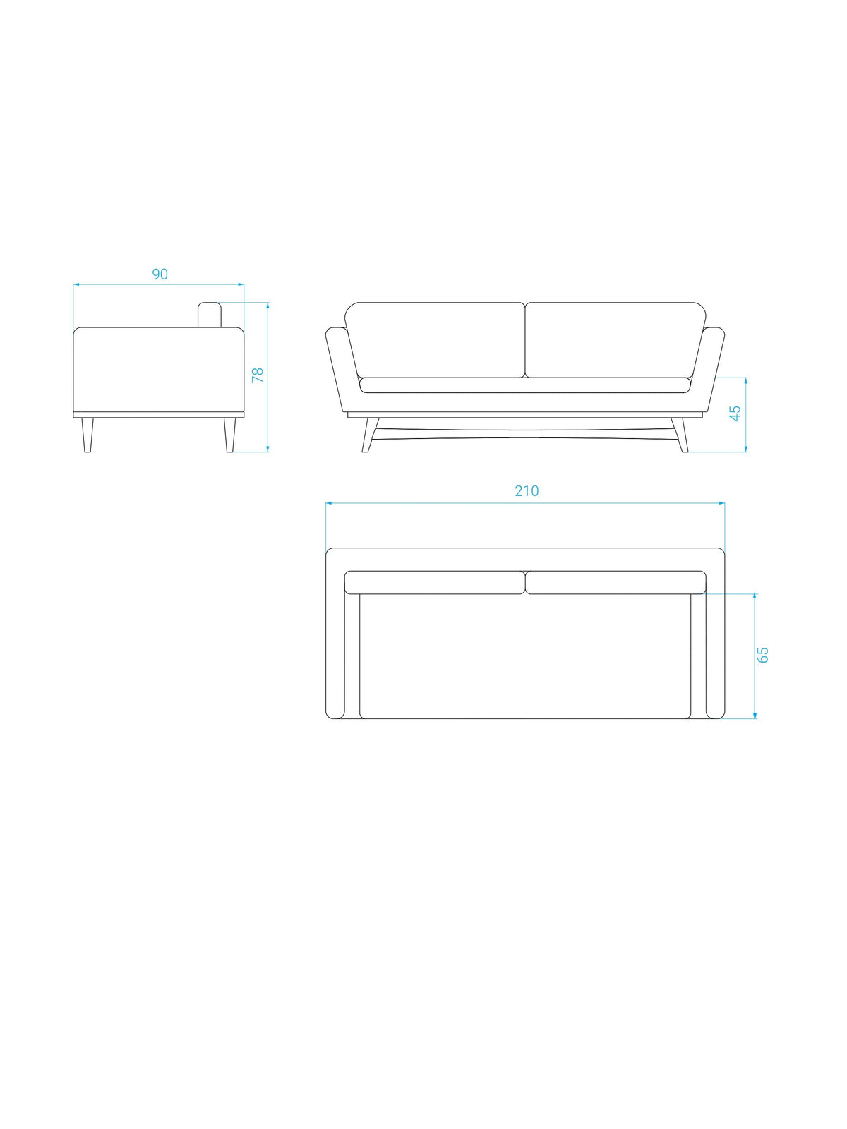 Canapé en tissu Lelièvre et cuir, 210 Héritage