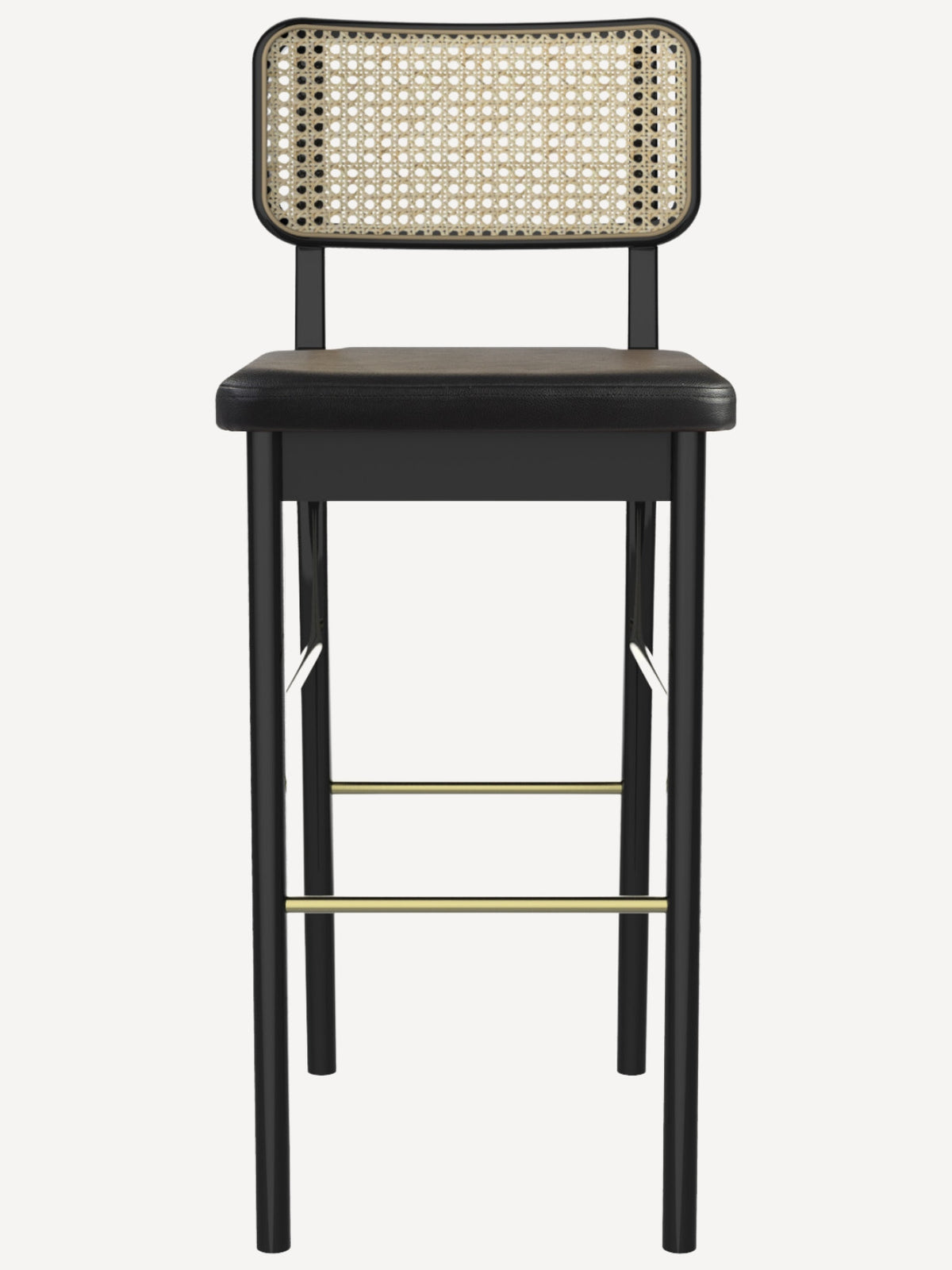 Tabouret haut en cuir / chêne cannage