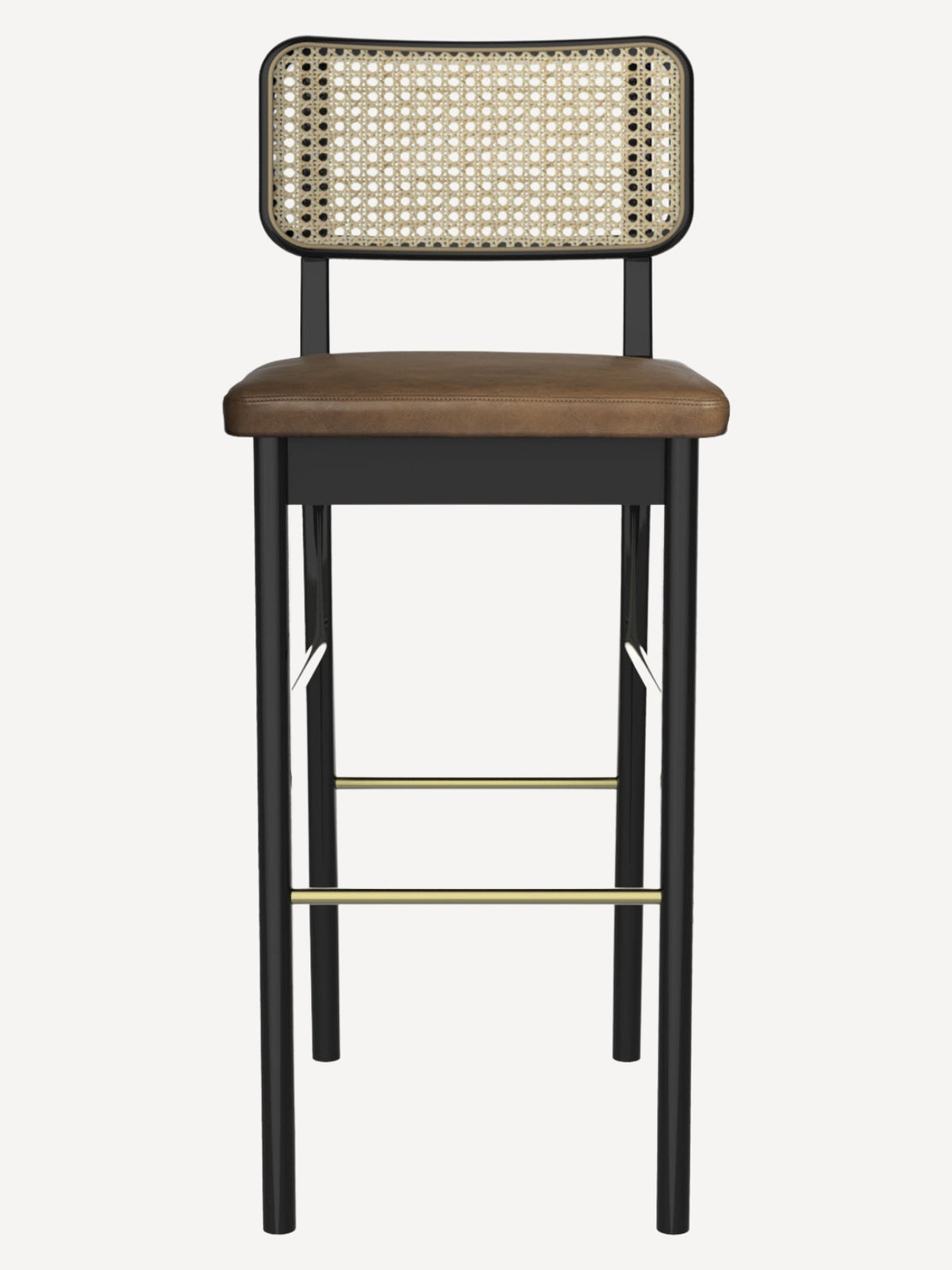 Tabouret haut en cuir / chêne cannage