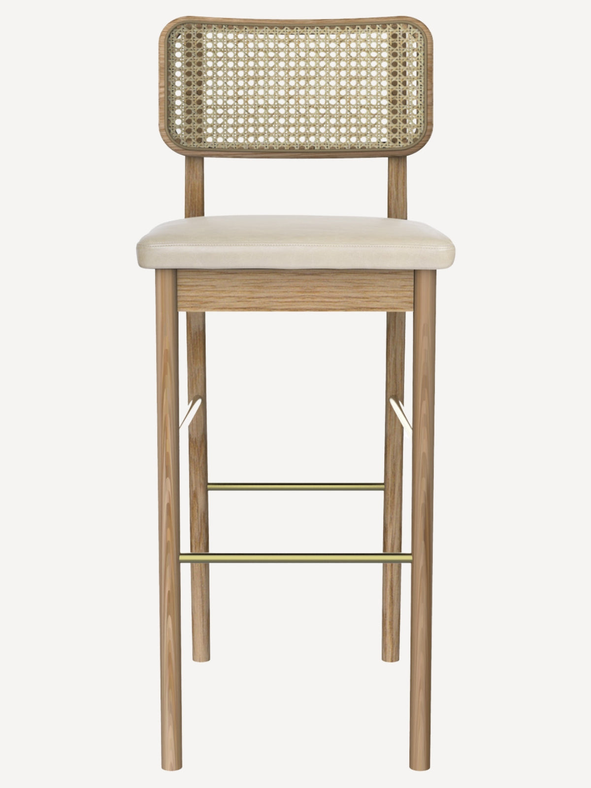 Tabouret haut en cuir / chêne cannage