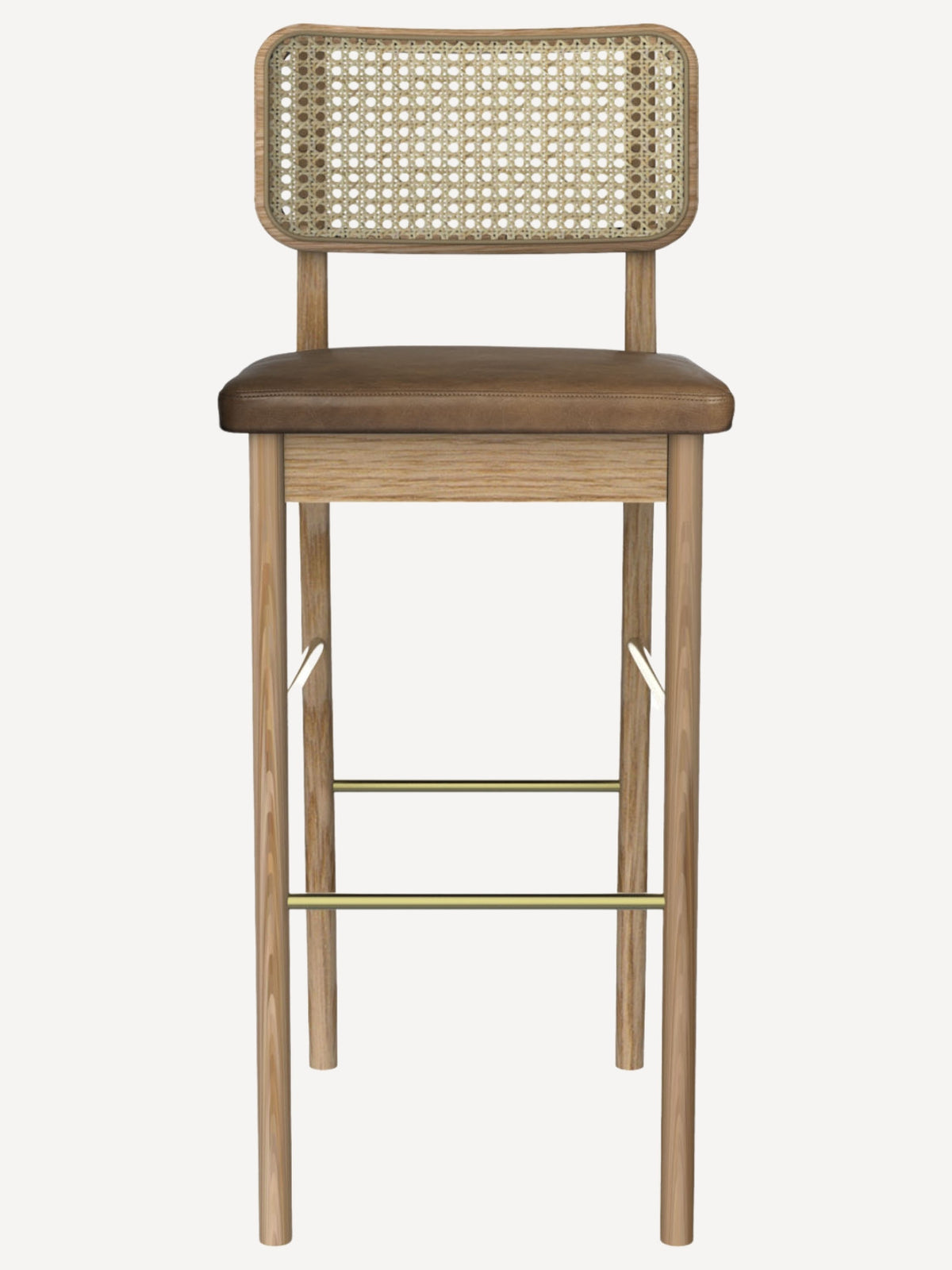 Tabouret haut en cuir / chêne cannage