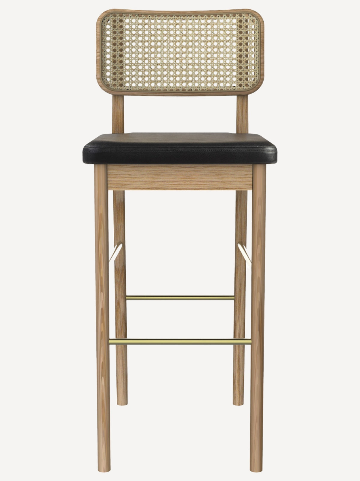 Tabouret haut en cuir / chêne cannage