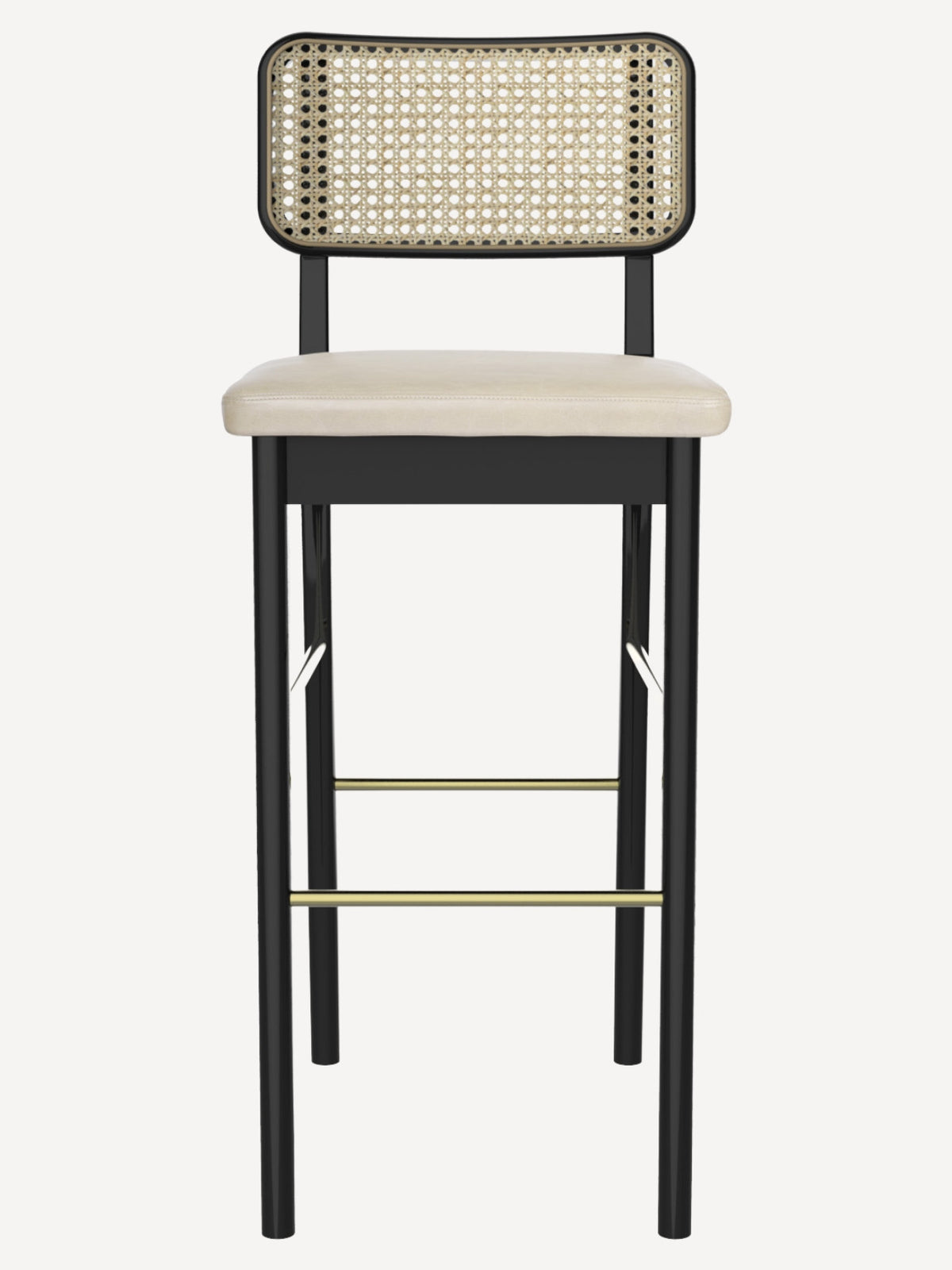 Tabouret haut en cuir / chêne cannage