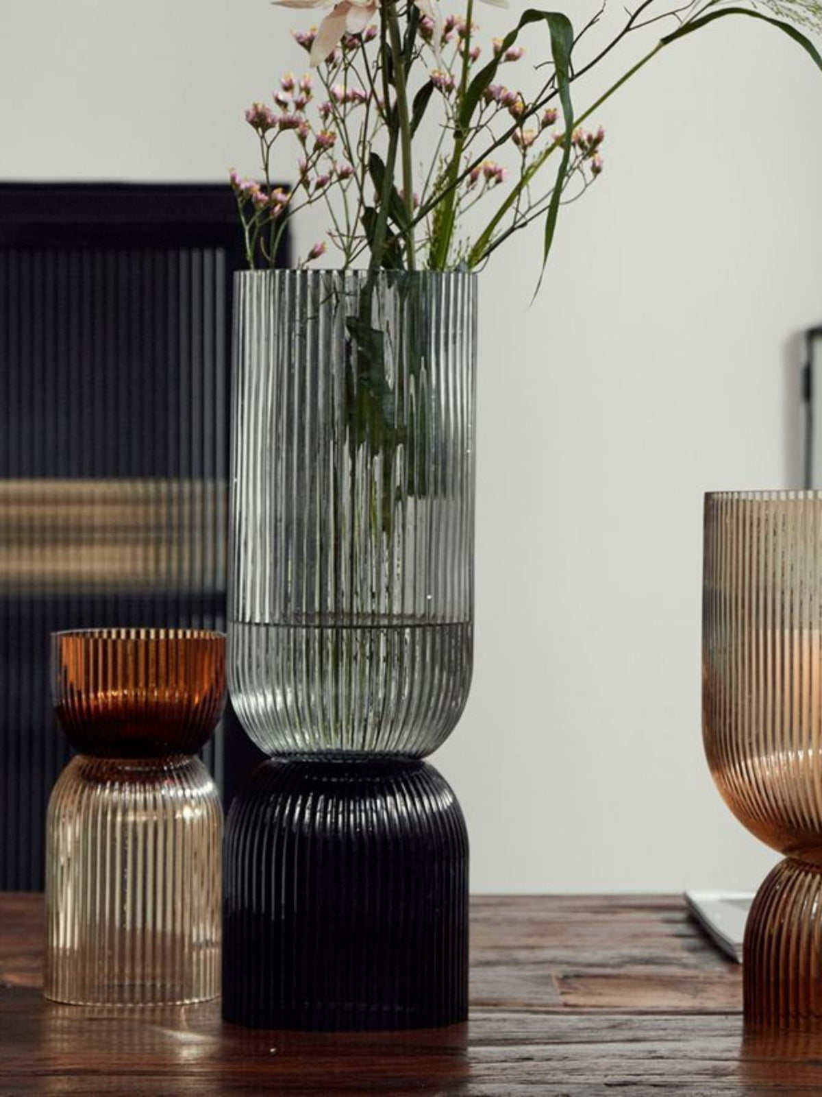 Vase bougeoir en verre ambré, Riva S