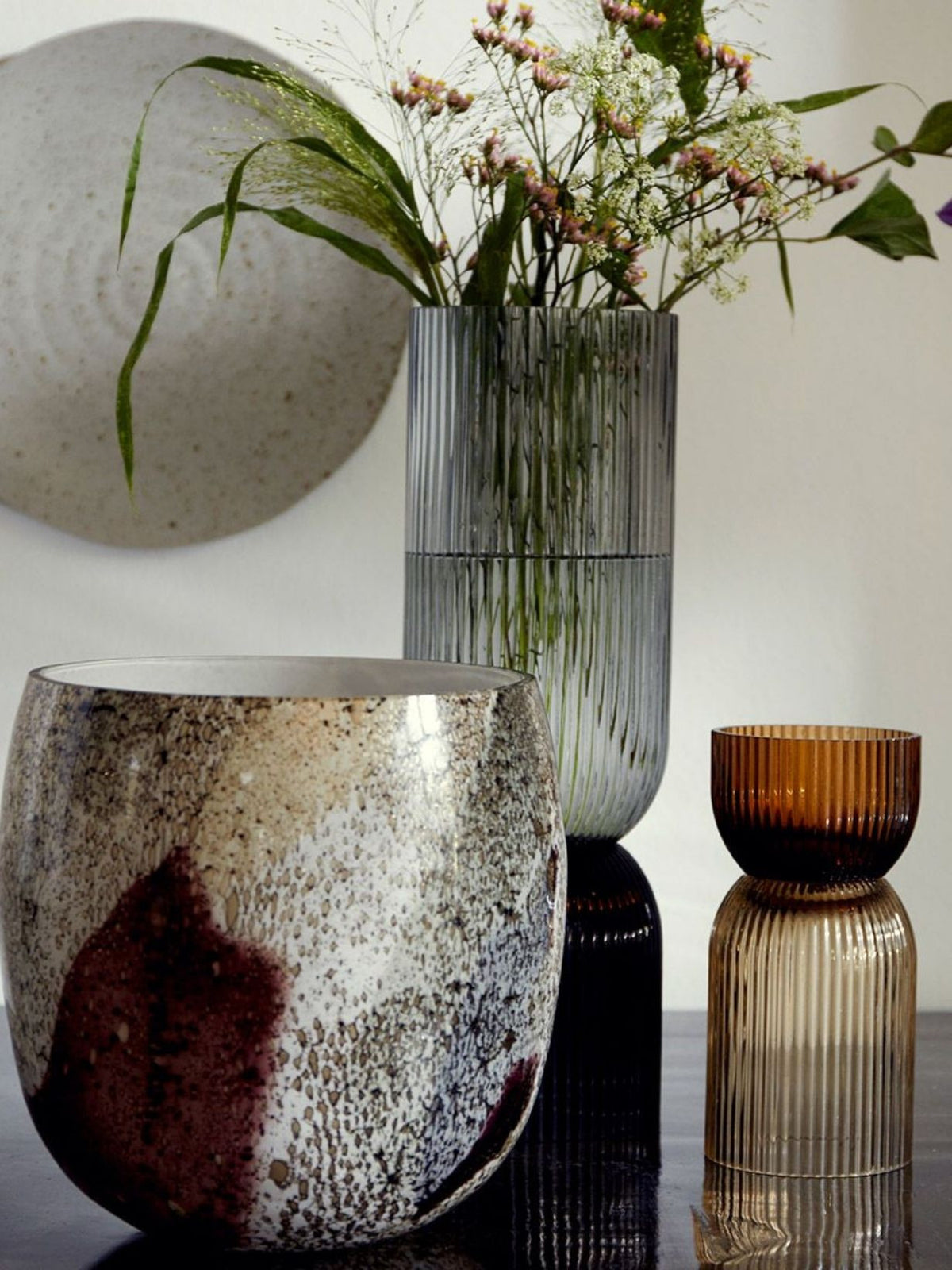 Vase bougeoir en verre ambré, Riva S