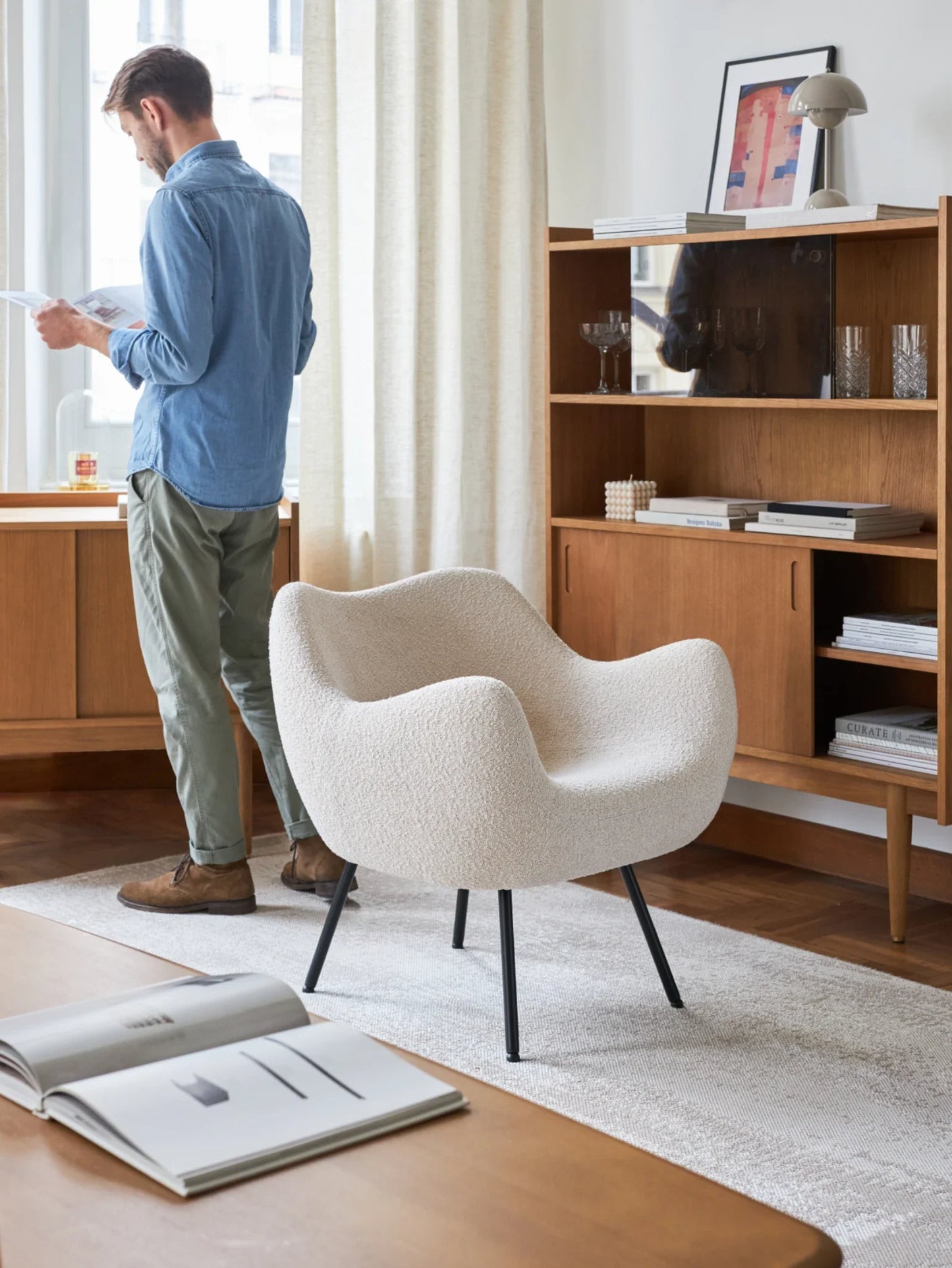 RM58 Soft Armchair in Boucle Olive