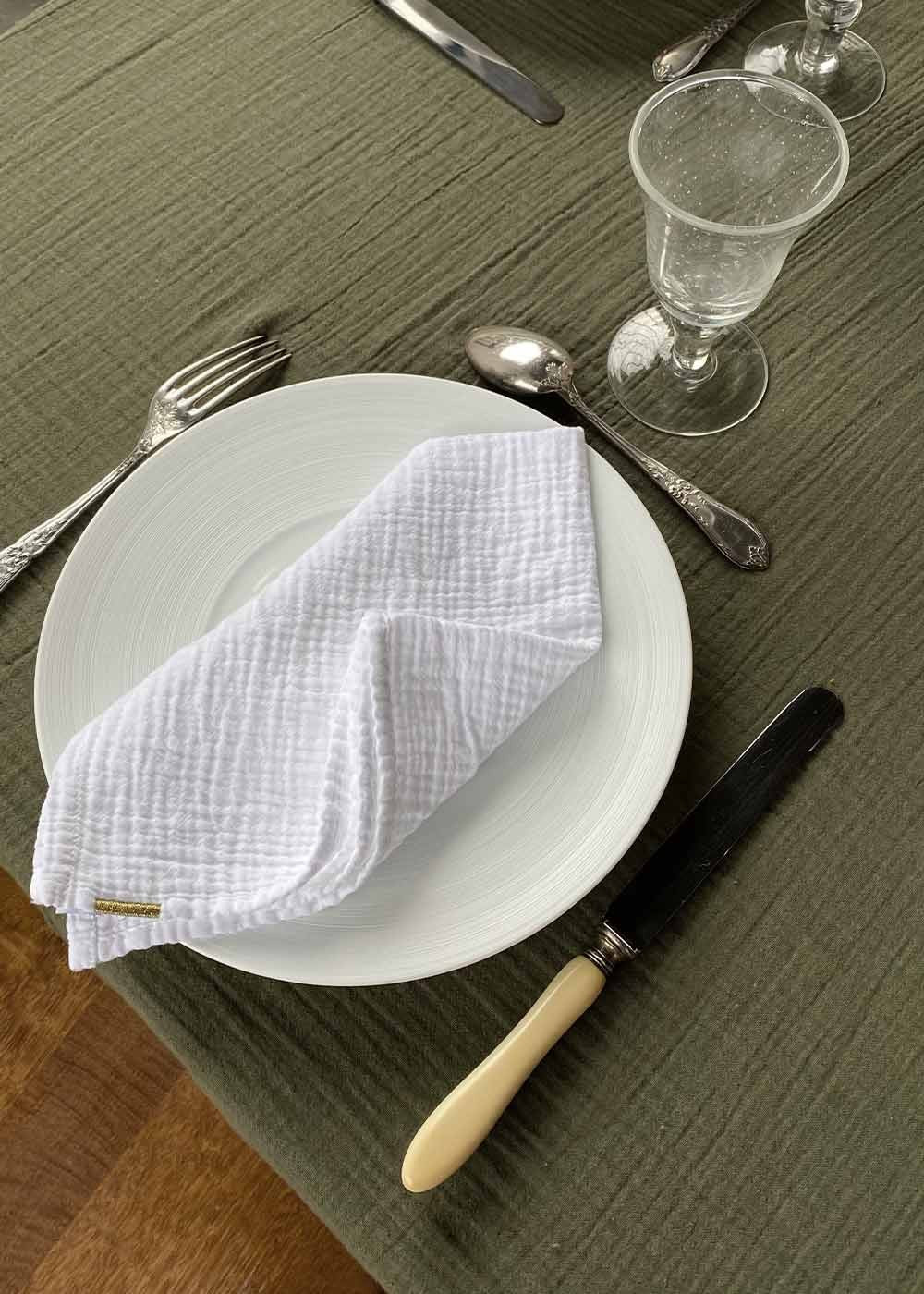 Serviettes de table en double gaze de coton (lot de 2) - Blanc Immaculé