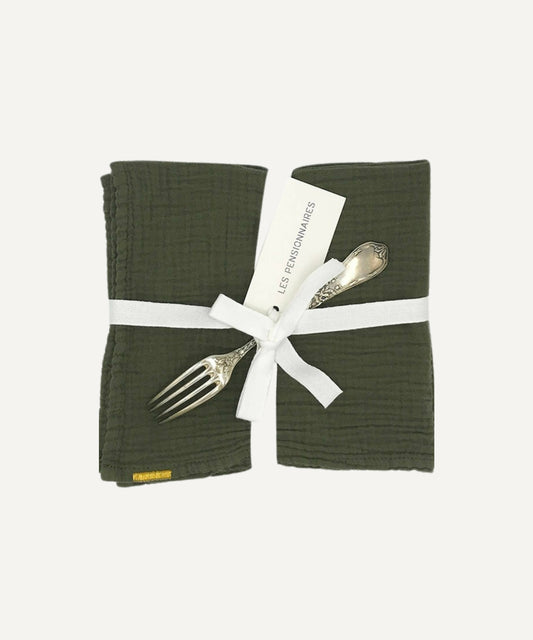 Serviettes de table en double gaze de coton (lot de 2) - Vert Câpre